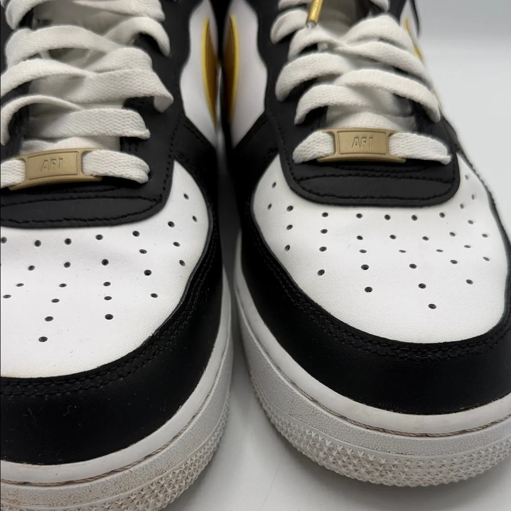 Nike Air Force 1 White and Black Sneakers with Gold Accents - Picture 3 of 7